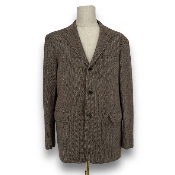 Vintage Polo by Ralph Lauren Herringbone Wool Sport Coat Jacket Elbow Patches XL - Picture 1 of 12